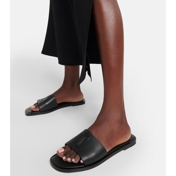 Christian Louboutin CL Mule Flat Black Leather Logo Slide Slip On Sandal 38.5 - Picture 8 of 16
